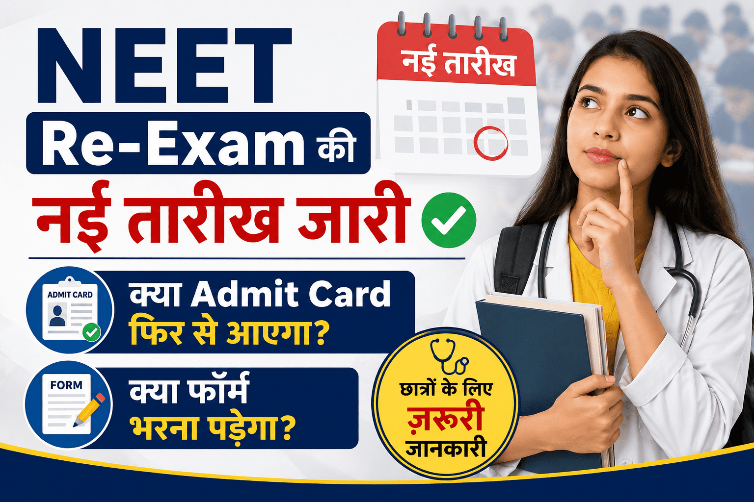 SEO Keywords: NEET Re Exam 2026 NEET Re Exam Date 2026 NEET 2026 New Exam Date NEET Re Exam Admit Card NEET Re Exam Form Fill NEET UG 2026 Latest News NTA NEET Re Exam Update NEET Exam Date Released NEET Re Registration 2026 NEET Admit Card 2026 NEET हिंदी न्यूज़ NEET Latest Update Hindi NEET Re Exam Notification NEET 2026 Breaking News NEET दोबारा परीक्षा 2026